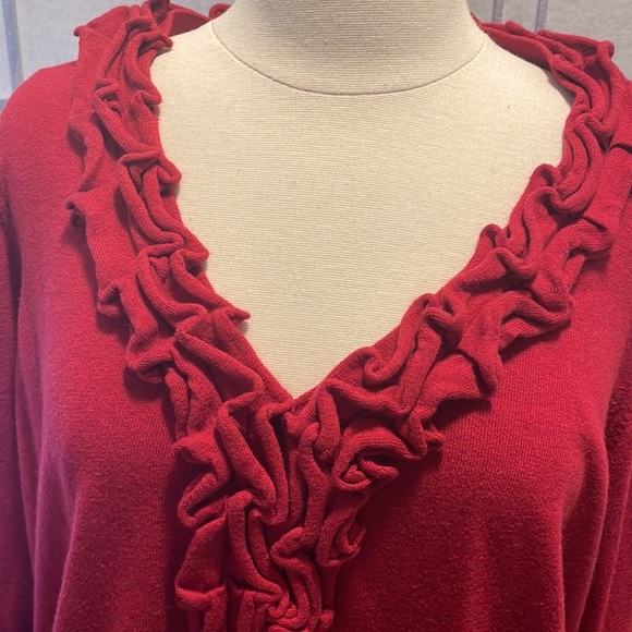 *Red Talbots V Neck Sweater With Ruffle Size 2XL Plus - Picture 2 of 9